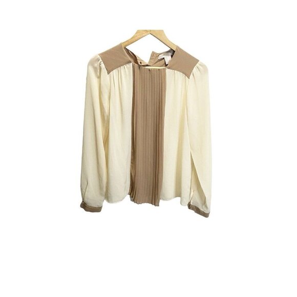 LOVE 21 Blouse S Tuxedo Front Tan Brown Sheer Casual Career Long Sleeved - Picture 1 of 4